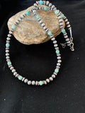 Navajo Pearls DRY CREEK Turquoise Bead Necklace 22" | Sterling Silver | Authentic Native American Handmade | 13310