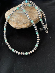 Navajo Pearls DRY CREEK Turquoise Bead Necklace 22" | Sterling Silver | Authentic Native American Handmade | 13310