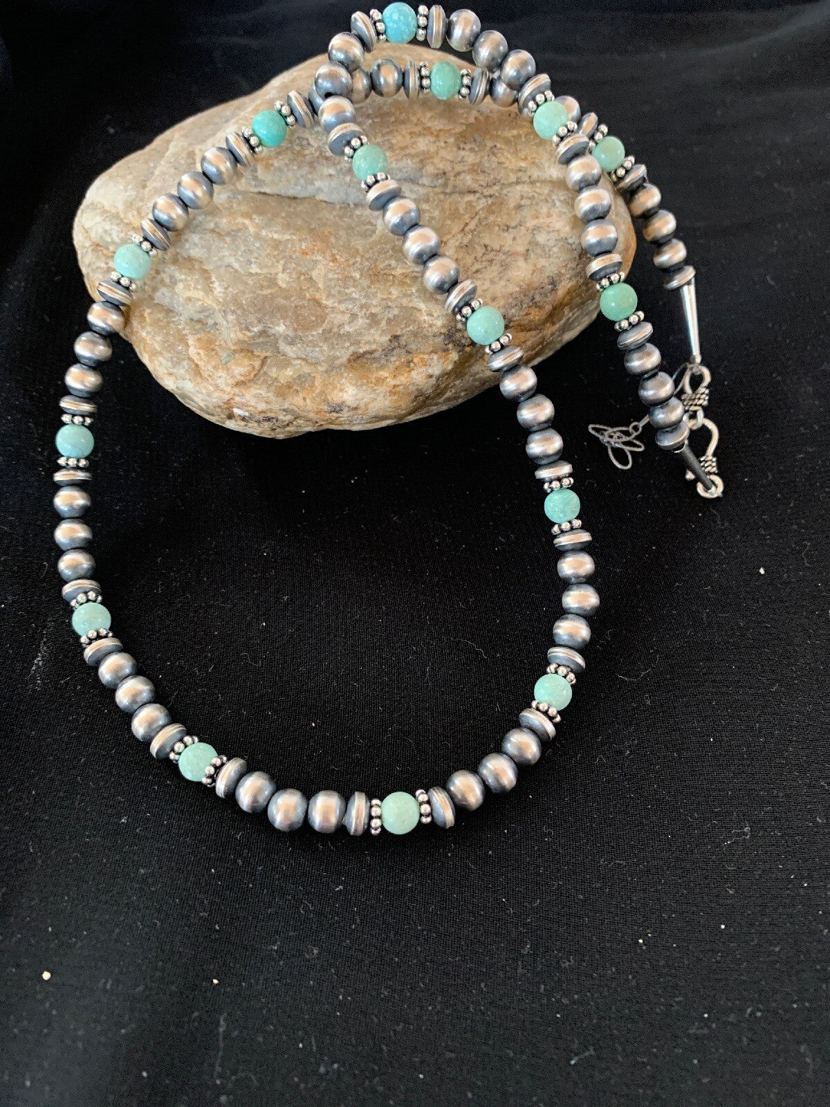 Navajo Pearls Sterling DRY CREEK Turquoise Bead Necklace 22" Sale 13310