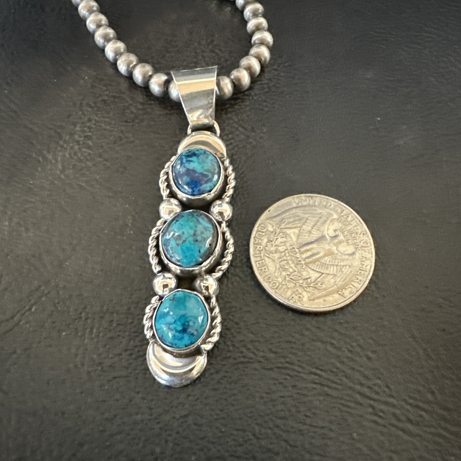 Blue Turquoise 3 Stone Navajo Sterling Silver Cluster Pendant 18193