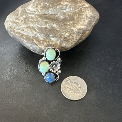Yazzie Ring Green Turquoise Lapis Navajo Sterling Silver Cluster Size 8 19224