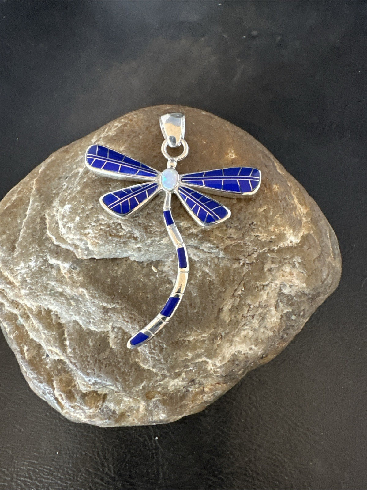 Dragonfly Sterling Silver Blue Lapis Inlay Pendant 19140