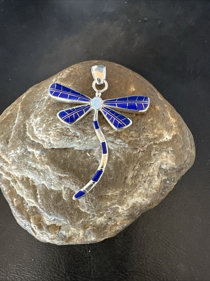 Dragonfly Sterling Silver Blue Lapis Inlay Pendant 19140