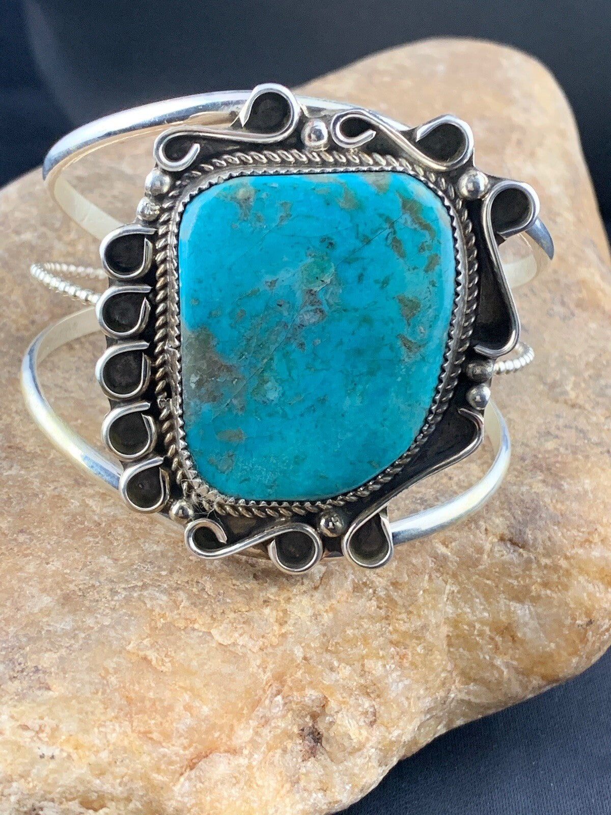 Native American Mens Navajo Sterling Silver Turquoise Bracelet 03283
