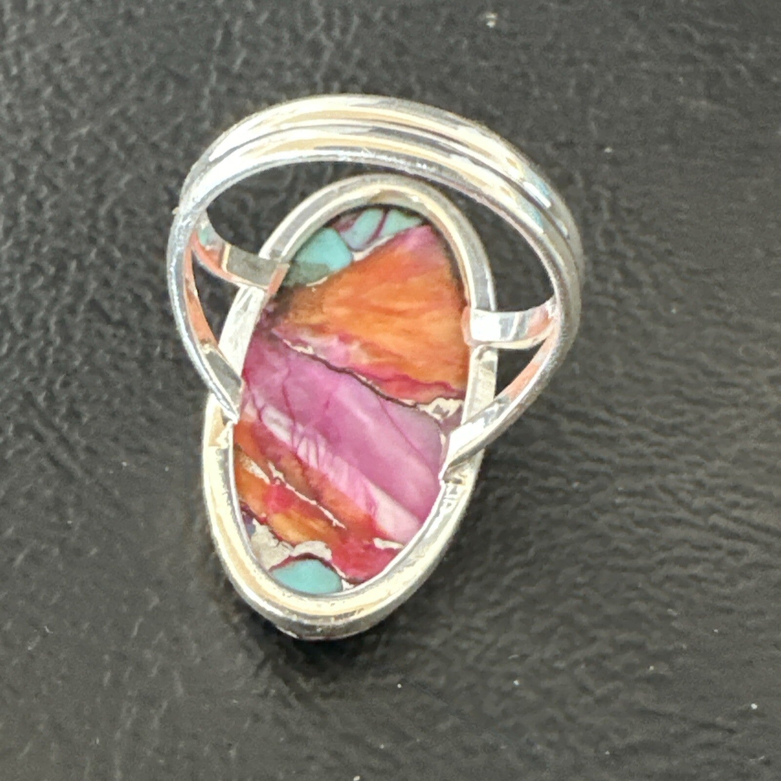 Blue Turquoise Spiny Oyster Southwestern Sterling Silver Ring Size 7 18494