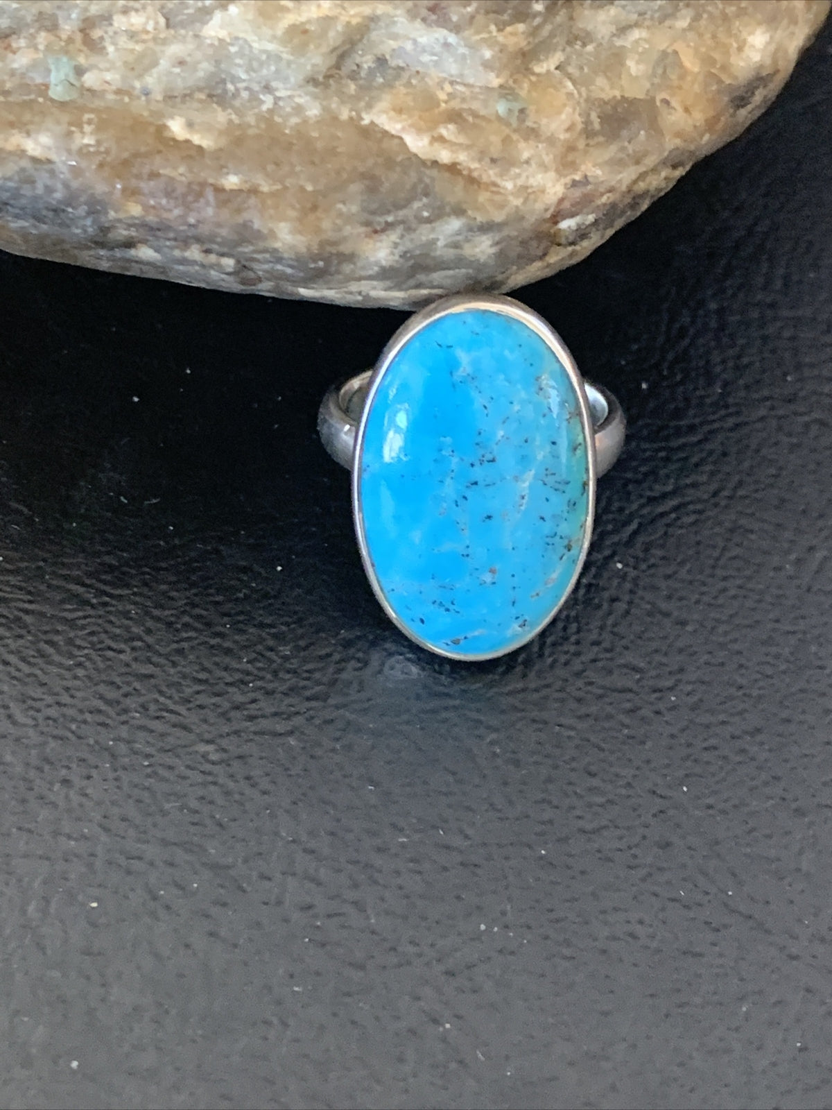 Womens Blue Kingman Turquoise Navajo Sterling Silver Ring Size 7.5 11616