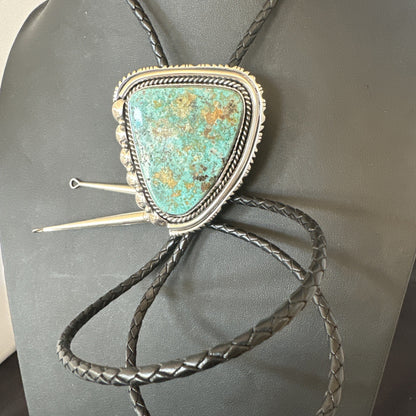 Native Mens Blue Green Royston Turquoise Bolo Tie Sterling Silver Navajo 19593