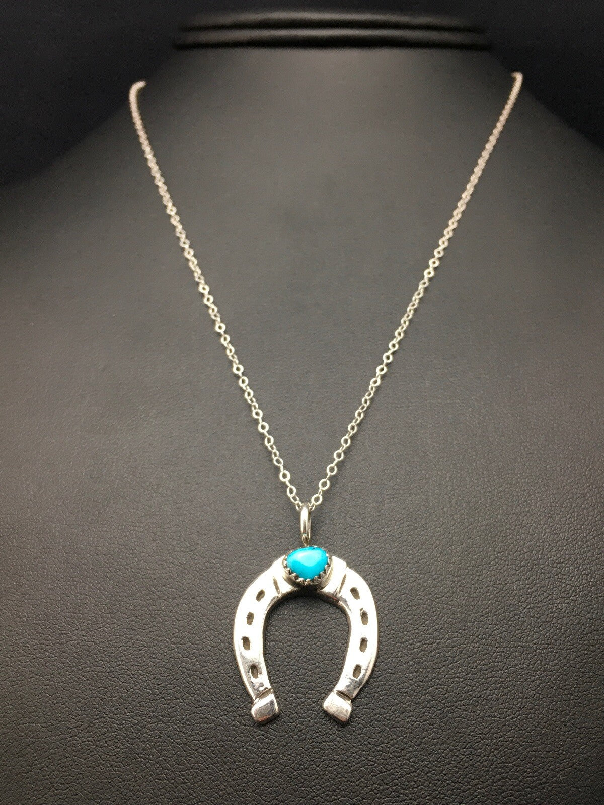 Navajo Sterling Silver Chain Blue Turquoise Naja Necklace Pendant 4466
