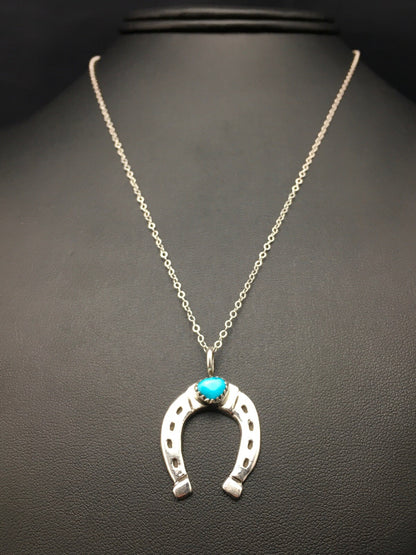 Navajo Sterling Silver Chain Blue Turquoise Naja Necklace Pendant 4466