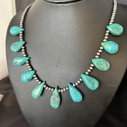 Sterling Silver Beads Blue Turquoise Necklace 14298