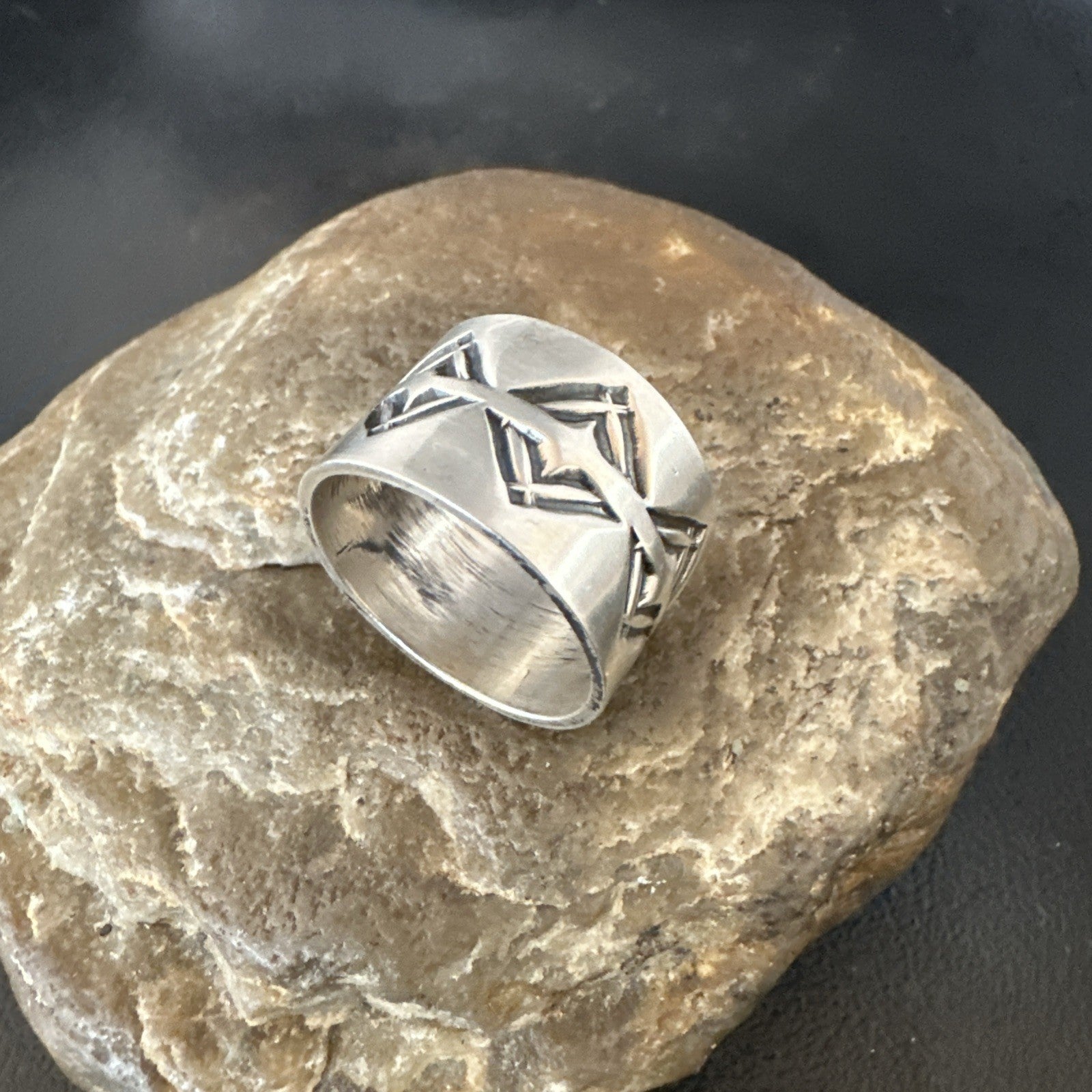Mens Women Wedding Wide Band Navajo Stamped Sterling Silver Ring Size 10 19018