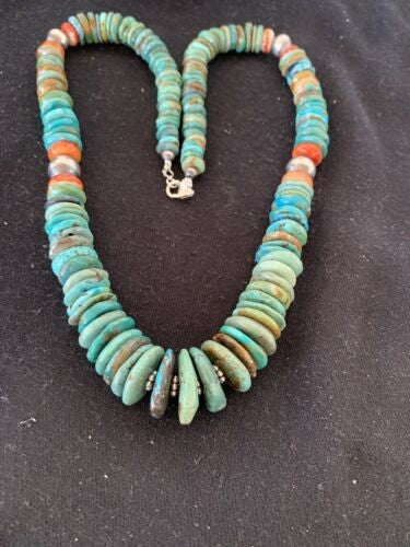 Navajo Pearls Graduated Turquoise Necklace Sterling Silver 23" 480