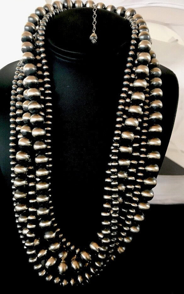 Native American Navajo Pearls Sterling Silver Bead Necklace 60” Long 3 Strands