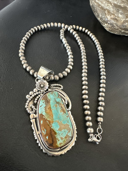 Mens Women Navajo Sterling Silver Green Royston Turquoise Necklace Pendant 18158