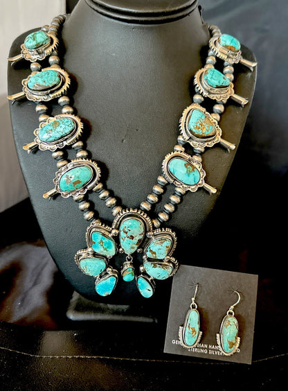 Royston Turquoise Navajo Squash Sterling Silver Naja Necklace Earrings 18237