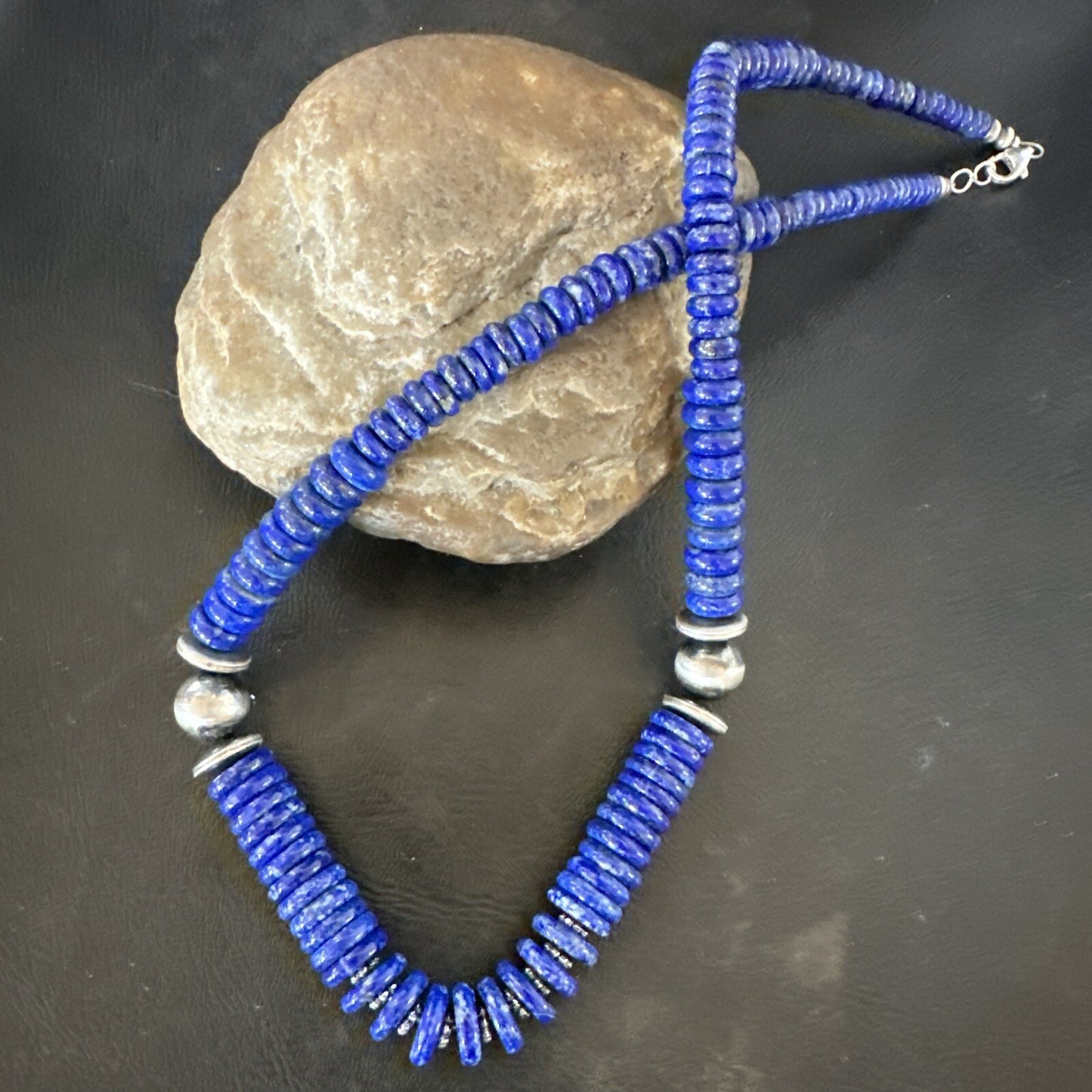 Mens Womens Blue Lapis Lazuli 6-12mm Navajo Sterling Silver 21" Necklace 17885