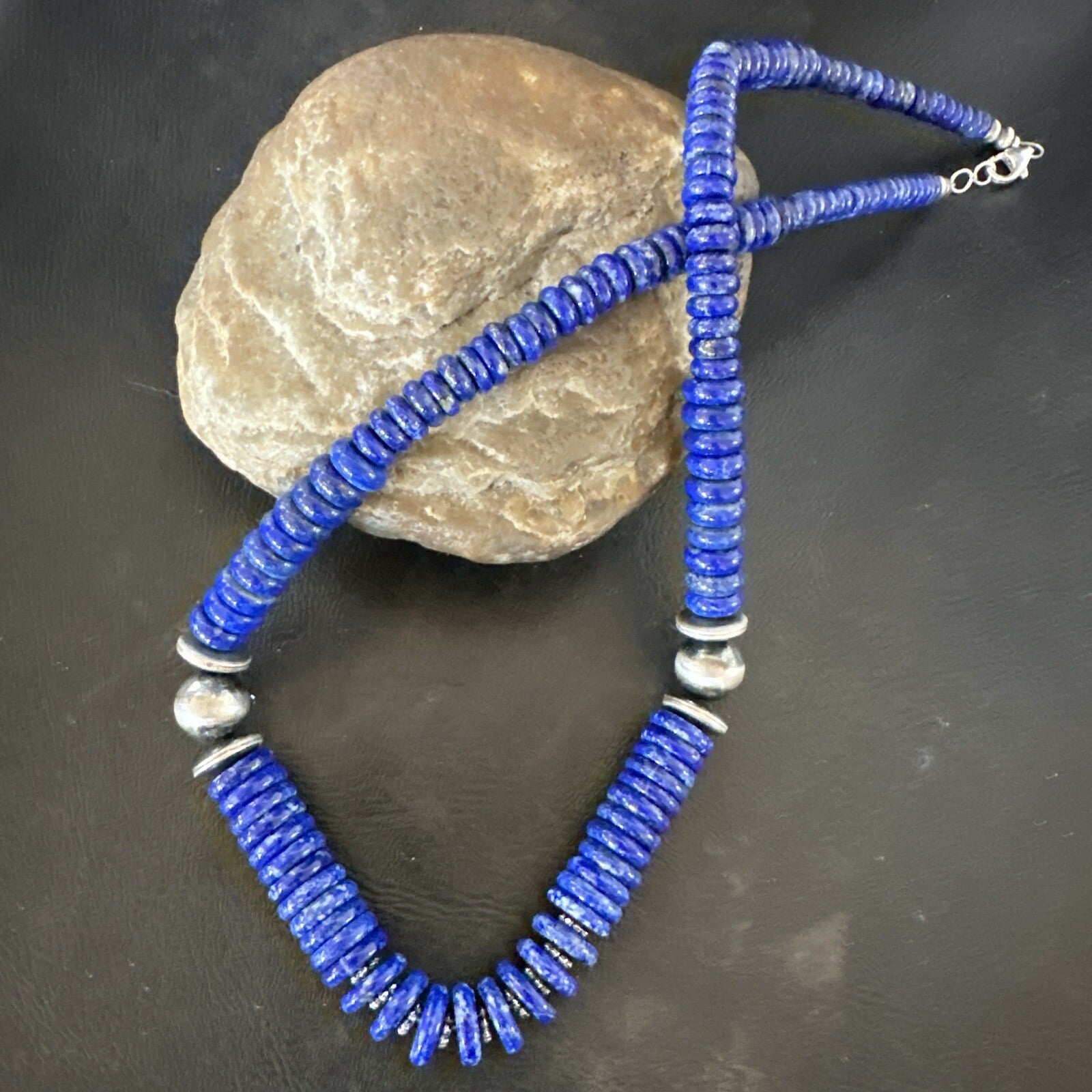 Mens Womens Blue Lapis Lazuli 6-12mm Navajo Sterling Silver 21" Necklace 17885