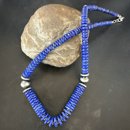 Mens Womens Blue Lapis Lazuli 6-12mm Navajo Sterling Silver 21" Necklace 17885