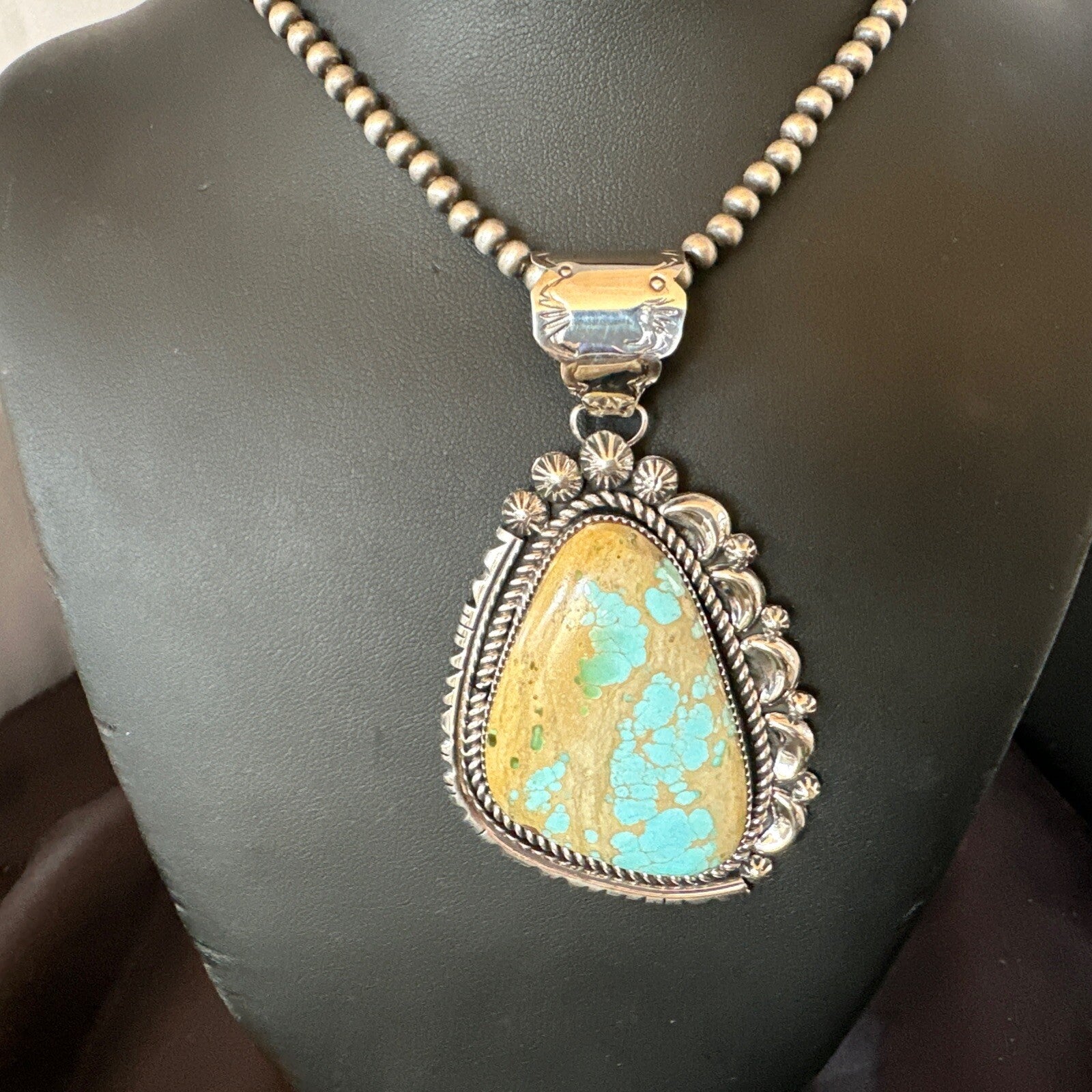 XXL Mens Royston Turquoise Pendant Navajo Pearls Sterling Silver Necklace 18744