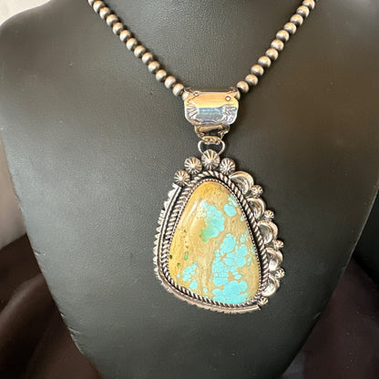 XXL Mens Royston Turquoise Pendant Navajo Pearls Sterling Silver Necklace 18744