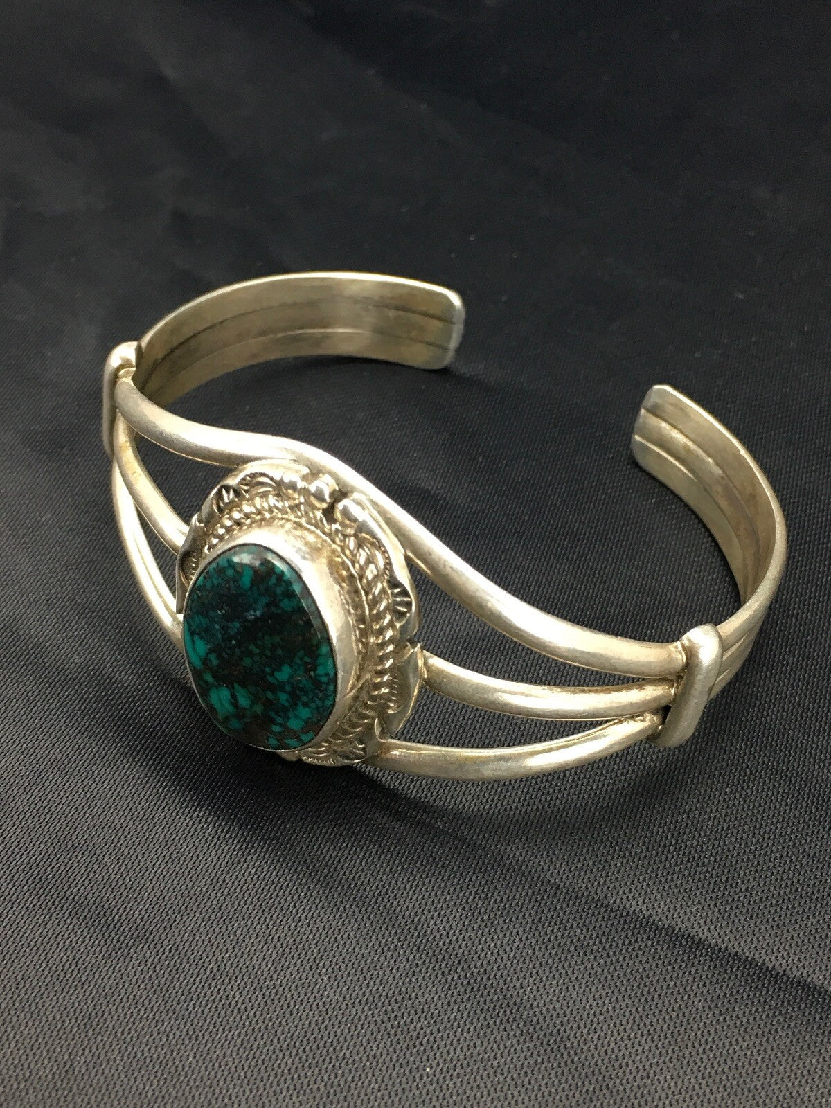 Spider Web Turquoise Navajo Indian Sterling Silver Bracelet 5" 02650
