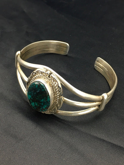 Spider Web Turquoise Navajo Indian Sterling Silver Bracelet 5" 02650