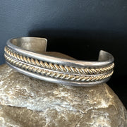 12K Gold filled Navajo Twist Wire Cuff Bracelet | Sterling Silver | Authentic Native American Handmade | 18123