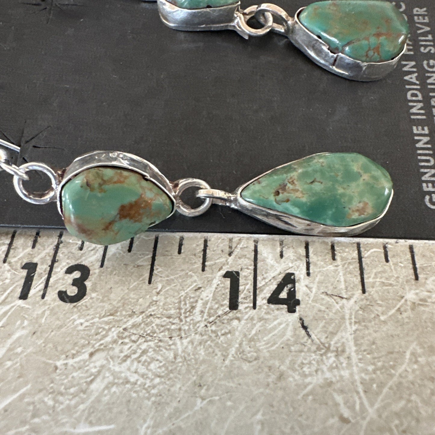 Green Royston Turquoise Navajo Sterling Silver Dangle Earrings 19405