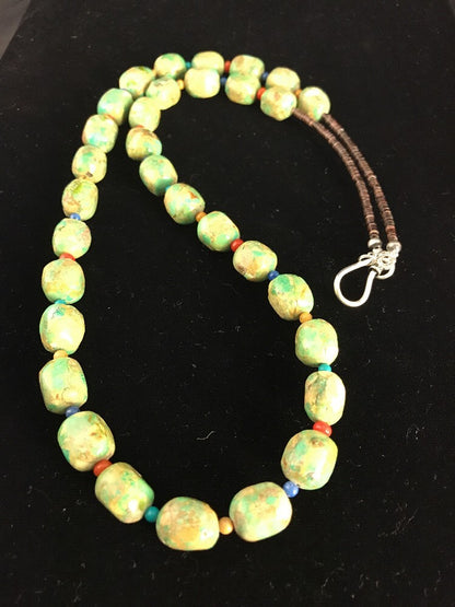 Native American Exquisite Sterling Silver Green Turquoise 24" Necklace 10070