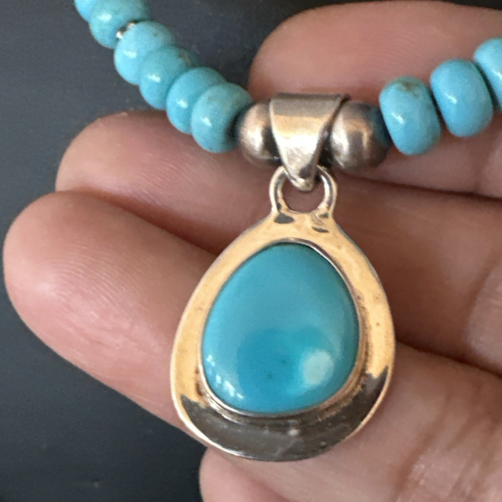 WoMens Blue Kingman Turquoise Pendant Navajo Sterling Silver Necklace 21" 19055