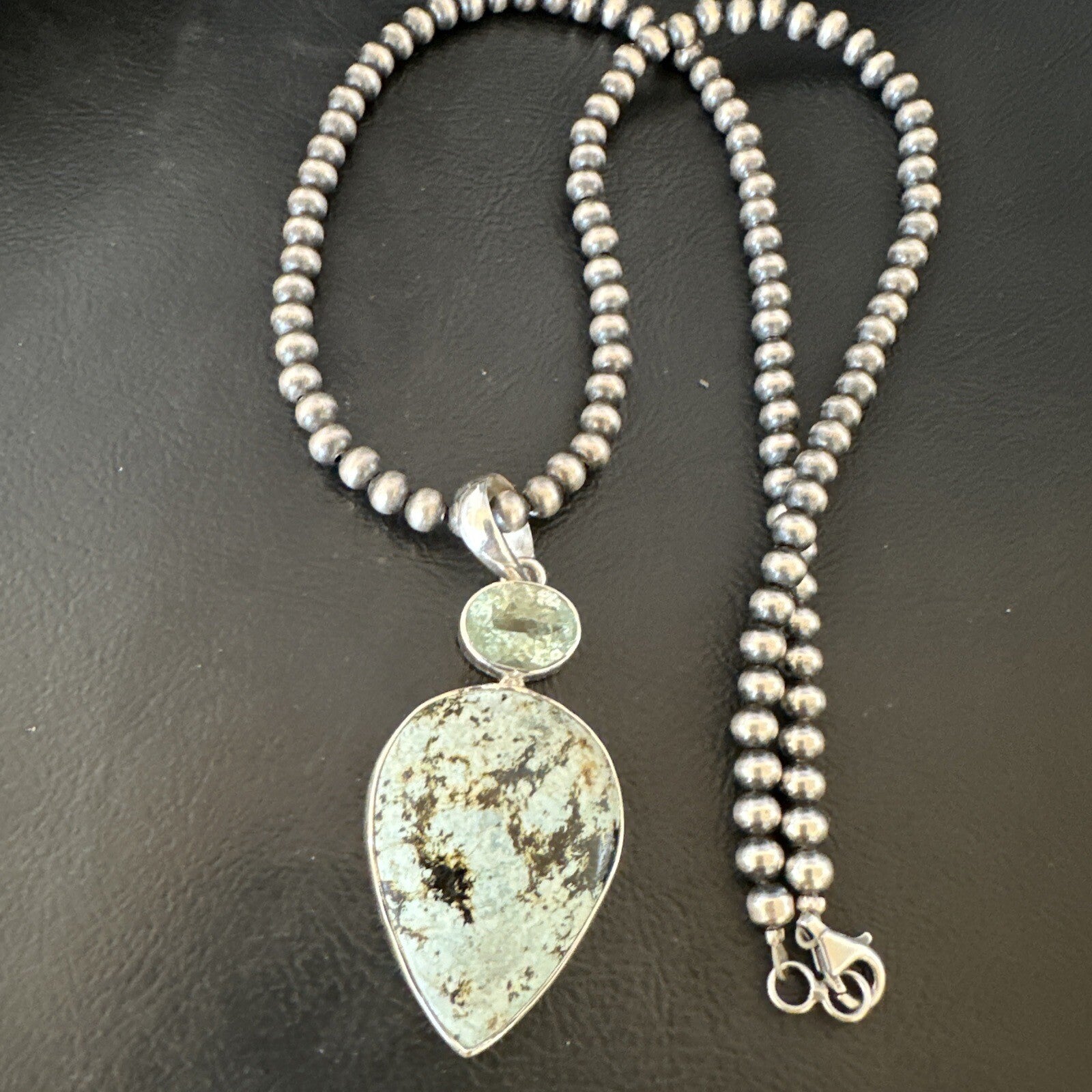 Womens Dry Creek Turquoise Topaz Pendant Navajo Sterling Silver Necklace 19744