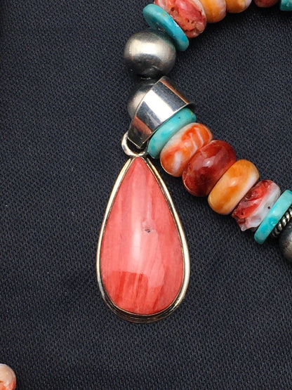 Spiny Oyster Pendant Turquoise Navajo Sterling Silver Necklace 19" 4522
