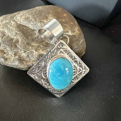 Men Women Blue Kingman Turquoise Pendant Navajo Sterling H Joe 19518