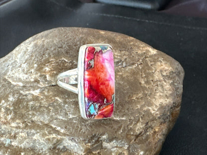 Blue Turquoise Spiny Oyster Southwestern Sterling Silver Ring Size 9 18465