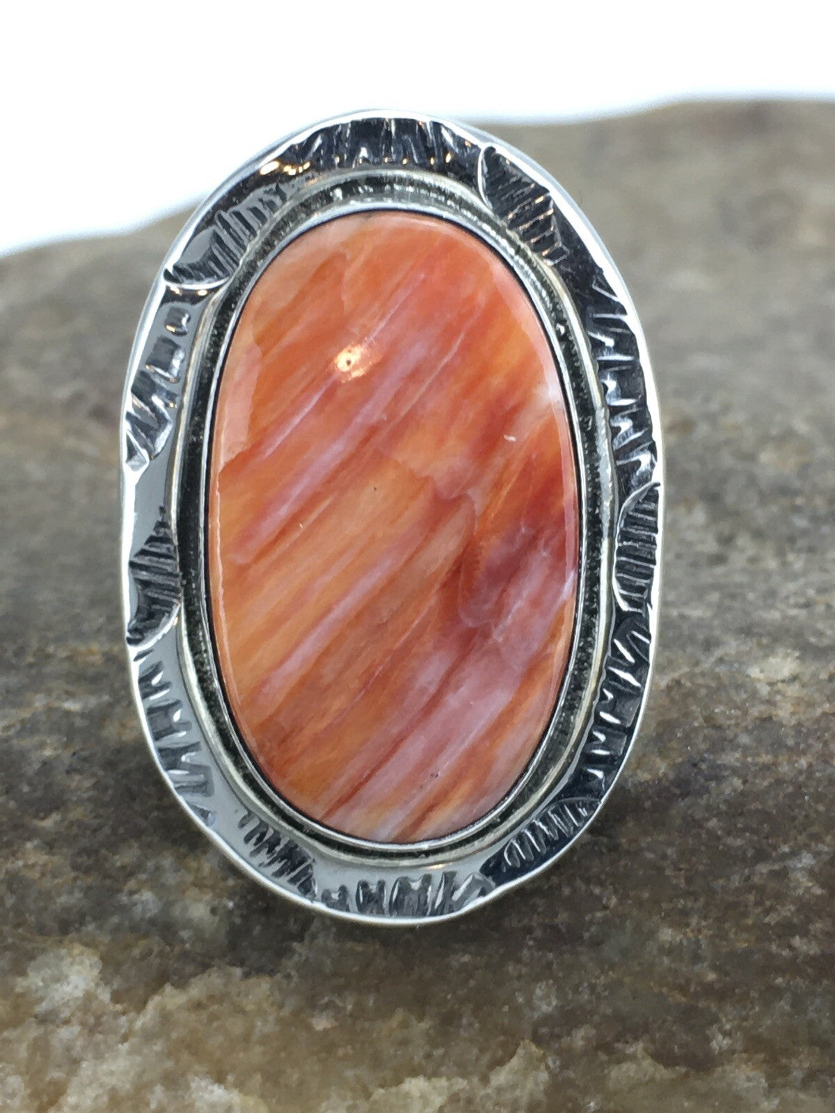 Orange Spiny Oyster Southwestern Sterling Silver Ring Size 7.75 04888