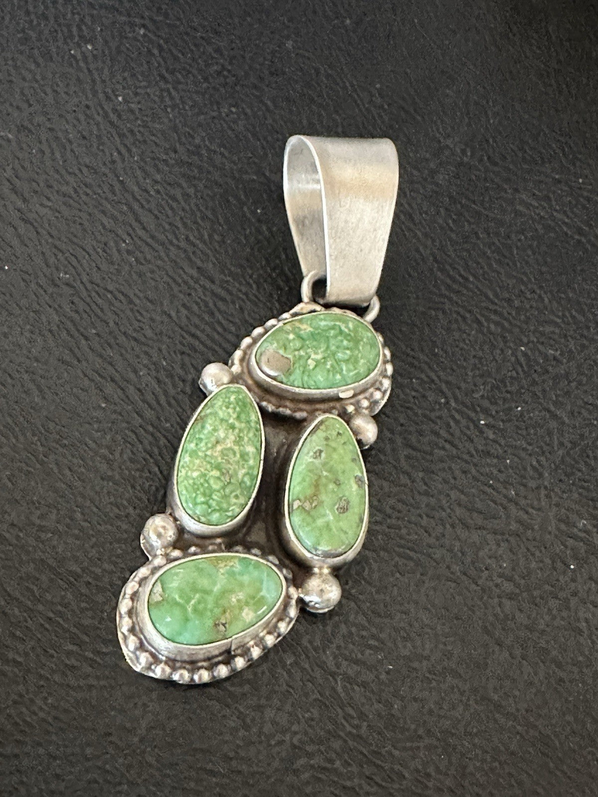 Green Sonoran Gold Turquoise Navajo Sterling Silver 925 Cluster Pendant 19401