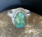 Women's Blue Sonoran Turquoise Navajo Ring Size 10 | Sterling Silver | Authentic Native American Handmade | 18003
