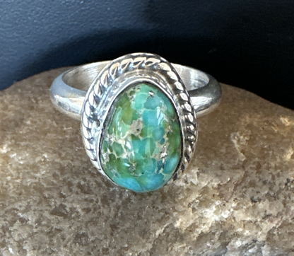 Womens Blue Sonoran Turquoise Navajo Sterling Silver Ring Size 10 18003