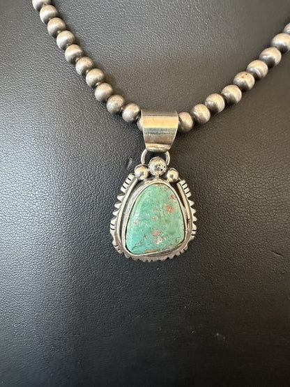 Mens Women Navajo Sterling Silver Green Royston Turquoise Necklace Pendant 18313