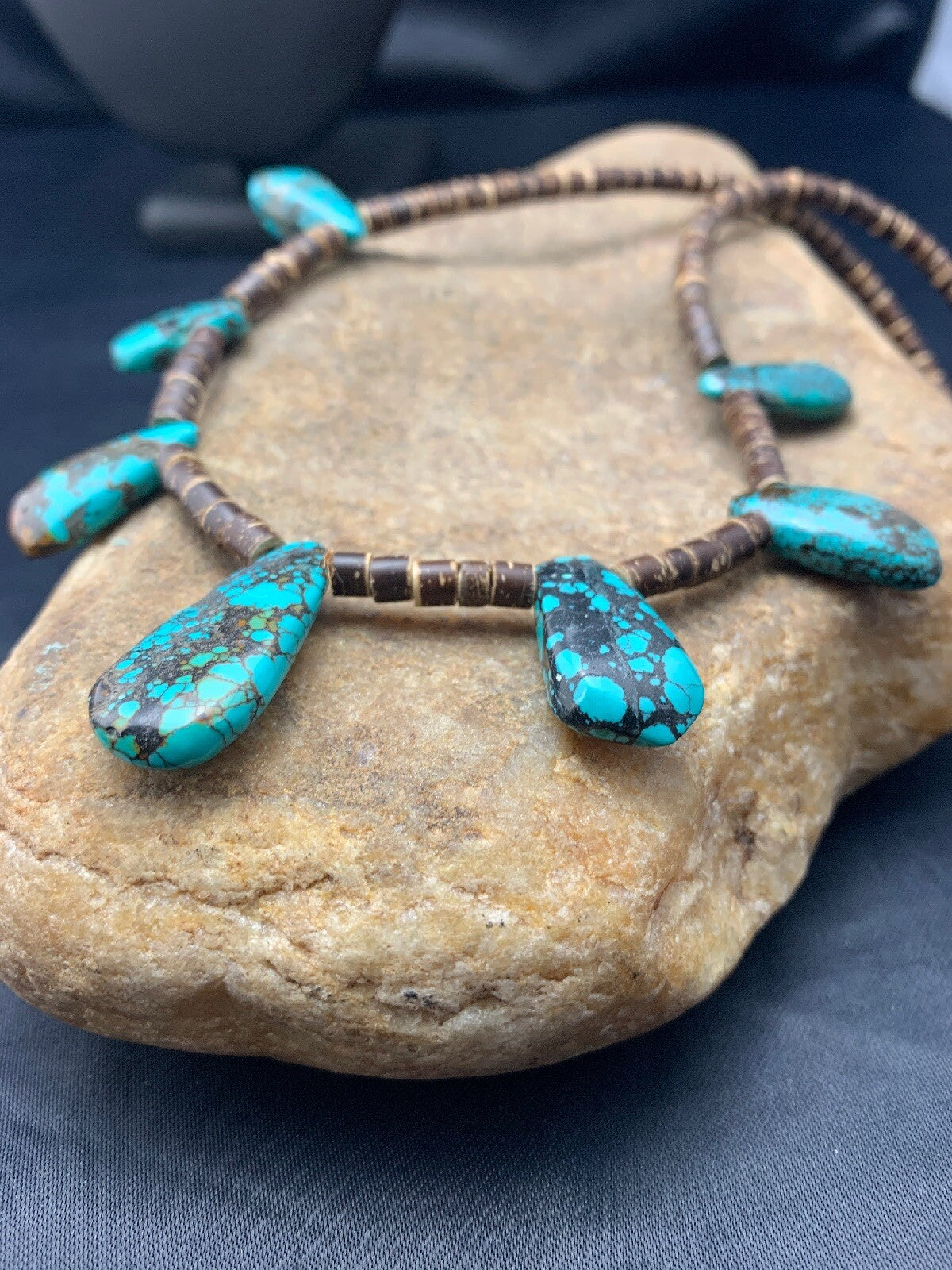 Spiderweb Turquoise & Bone Sterling Silver Santo Domingo Necklace 4286