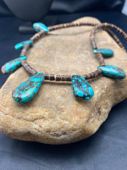 Spiderweb Turquoise & Bone Sterling Silver Santo Domingo Necklace 4286