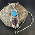 Blue Kingman Turquoise Purple Stone Pendant Navajo | Sterling Silver | Authentic Native American Handmade | 18038
