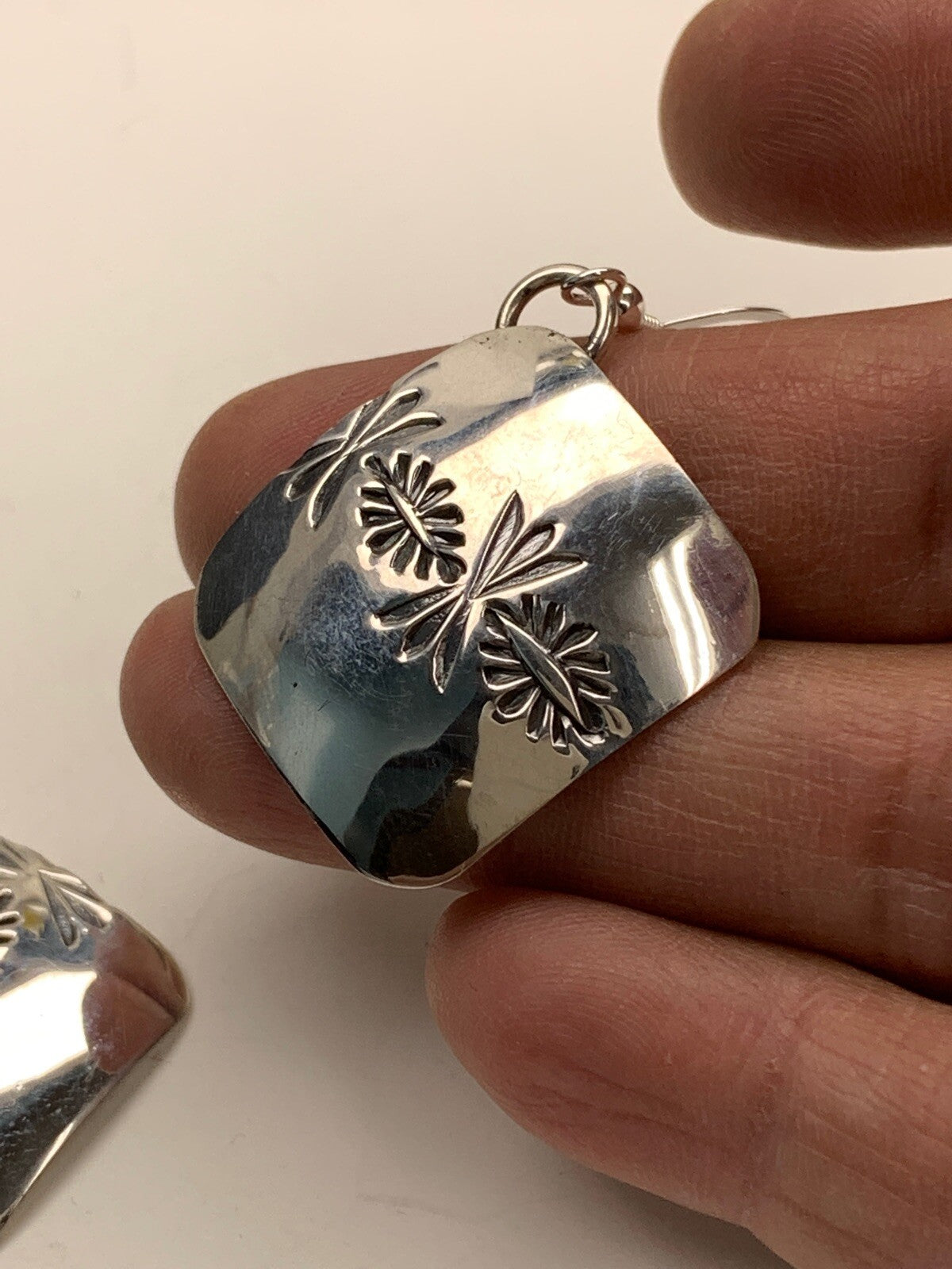 Native American Indian Navajo Stamped Sterling Silver Earrings 19756