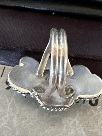 Yazzie Ring Blue Turquoise Navajo Sterling Silver Cluster Size 8.5 19226