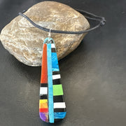 Santo Domingo Turquoise Spiny Adjustable Old Necklace Inlay Pendant 3" | Authentic Native American Handmade | 18476