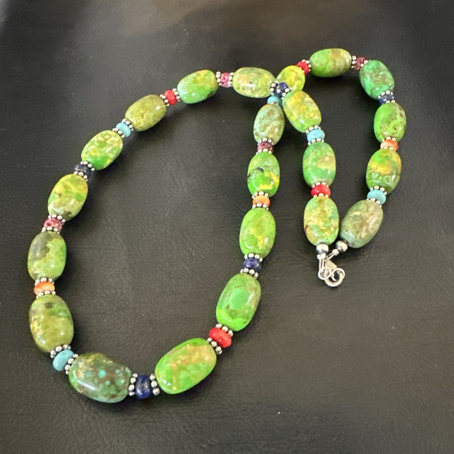 Green Turquoise Multicolor Southwestern Sterling Silver Necklace 22" 19247