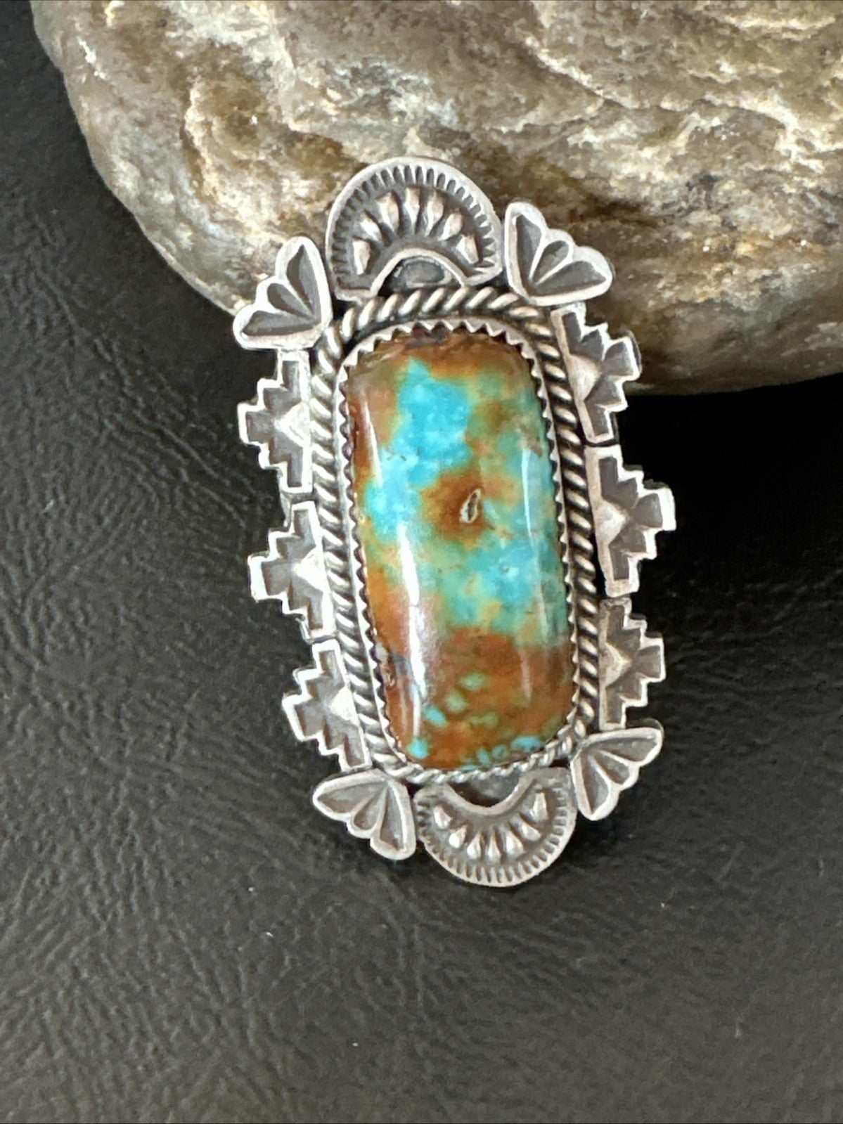 Navajo Sterling Silver Green Turquoise Ring Size 11.5 19615