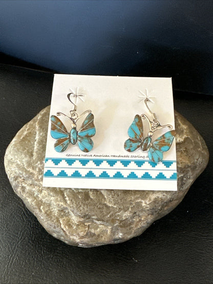Butterfly Multicolor Turquoise#8 Inlay Sterling Silver Earrings 19818