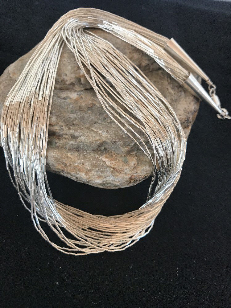 Liquid Tube Beads Heishi 30 Strands Sterling Silver Necklace 17" 10061