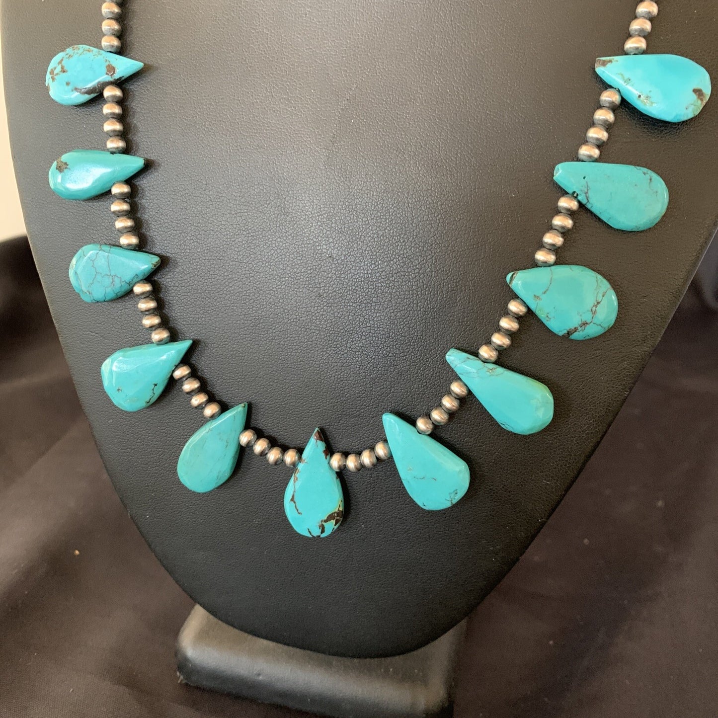 Blue Turquoise Navajo Pearls Sterling Silver Necklace 11480